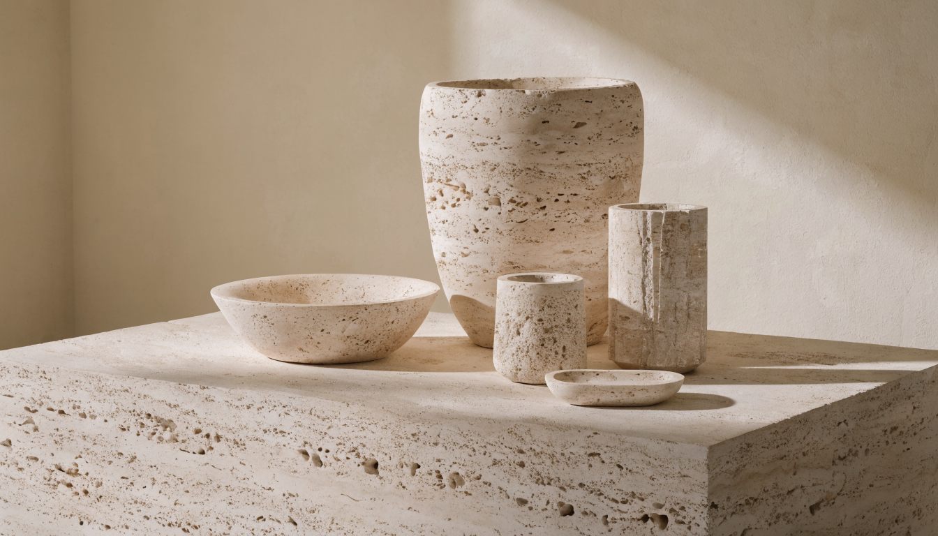 The Travertine Series — a curated arrangement of travertine objects